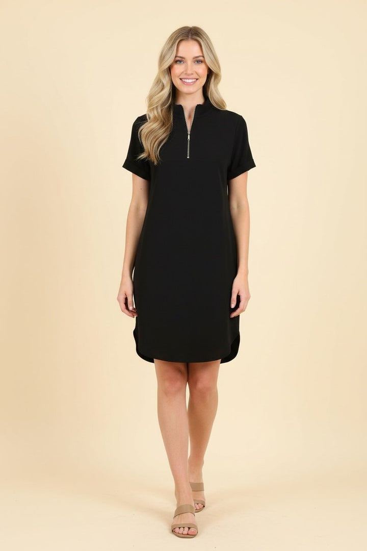 Zip V-Neck Dress - Black by HeimishUSA