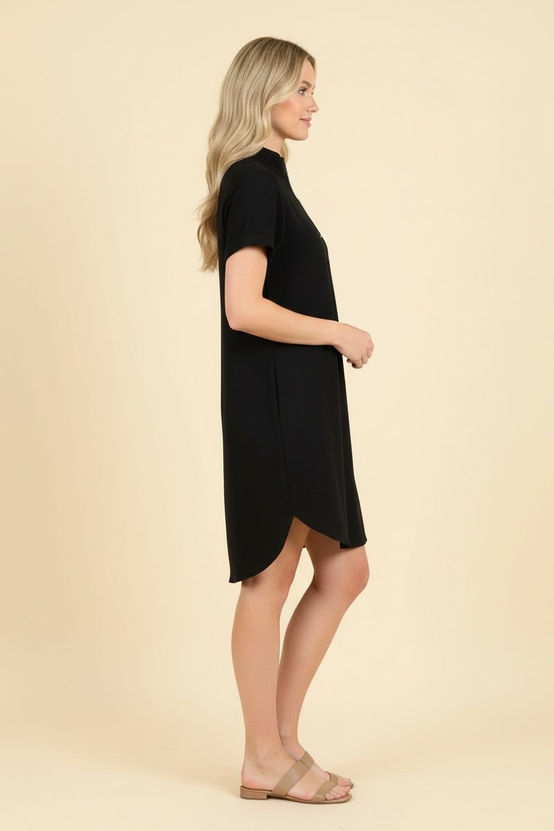 Zip V-Neck Dress - Black by HeimishUSA