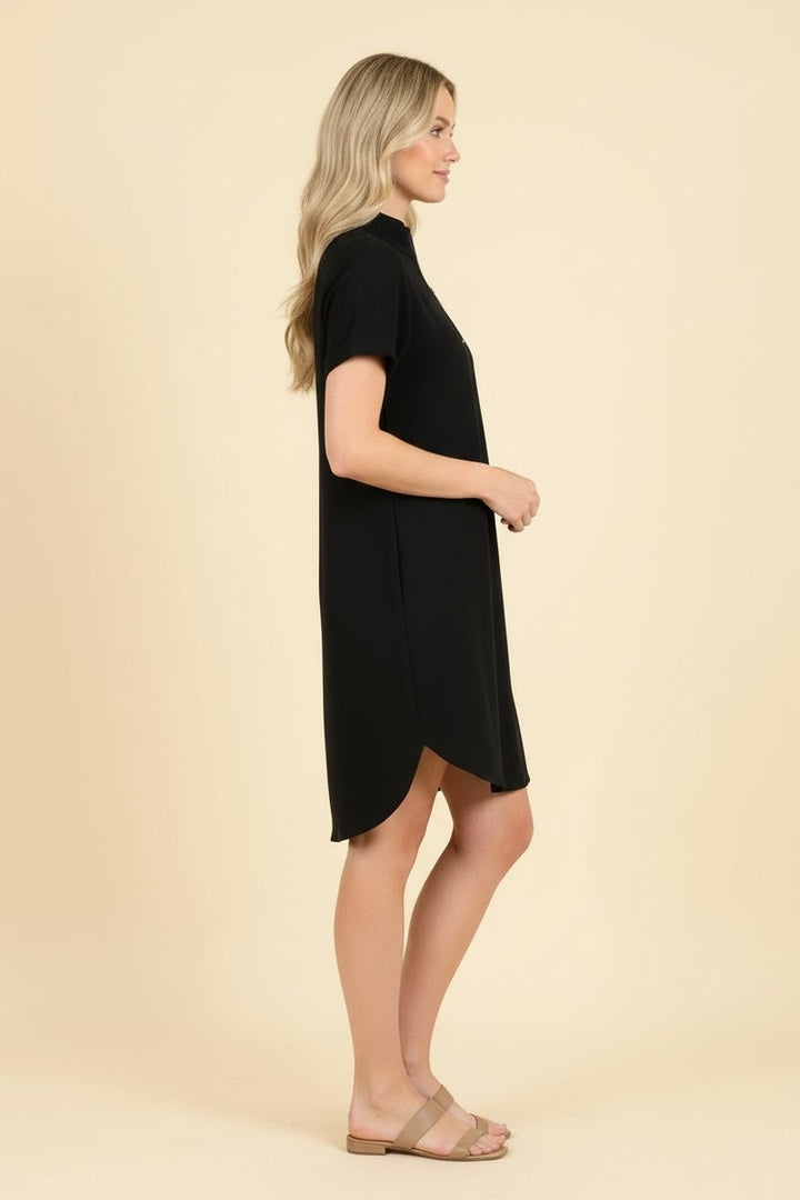 Zip V-Neck Dress - Black by HeimishUSA