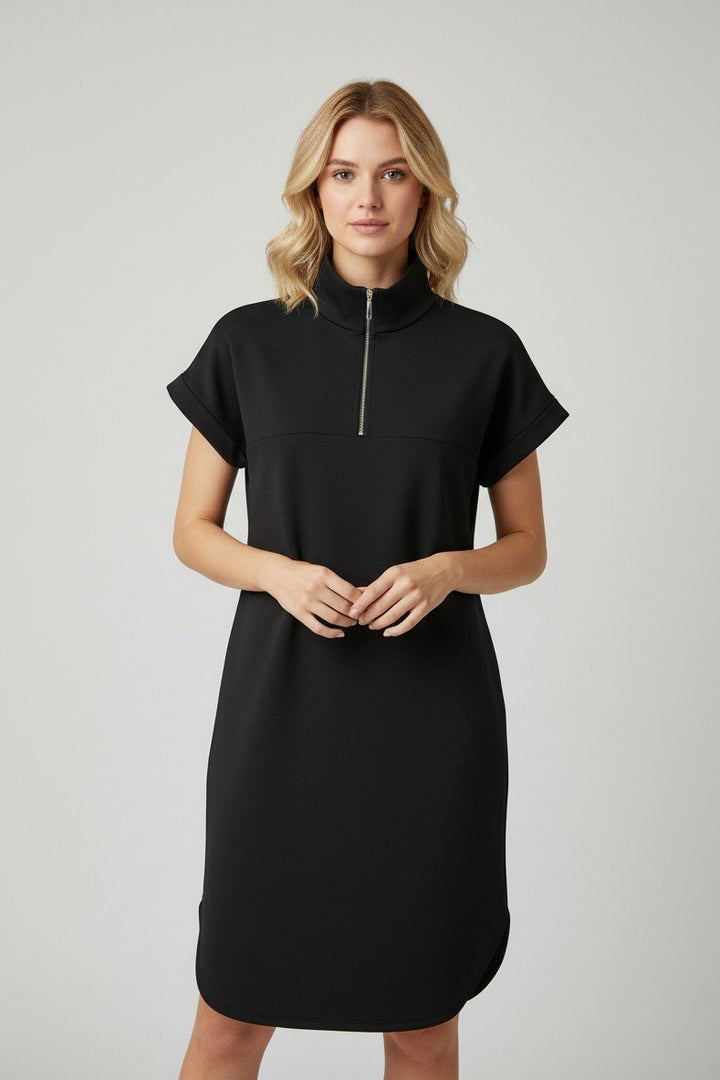 Zip V-Neck Dress - Black by HeimishUSA