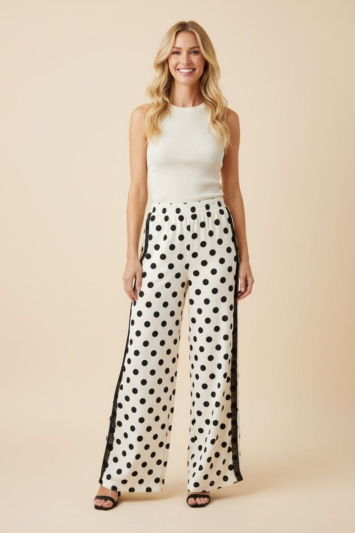 High Waist Wide Leg Polka Dot Pants - Ivory by HeimishUSA