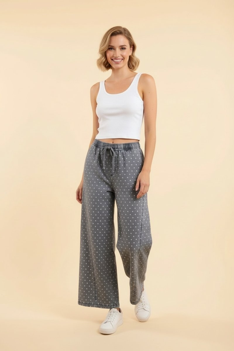 Wide Leg Polka Dot Pants - Dark Denim by HeimishUSA