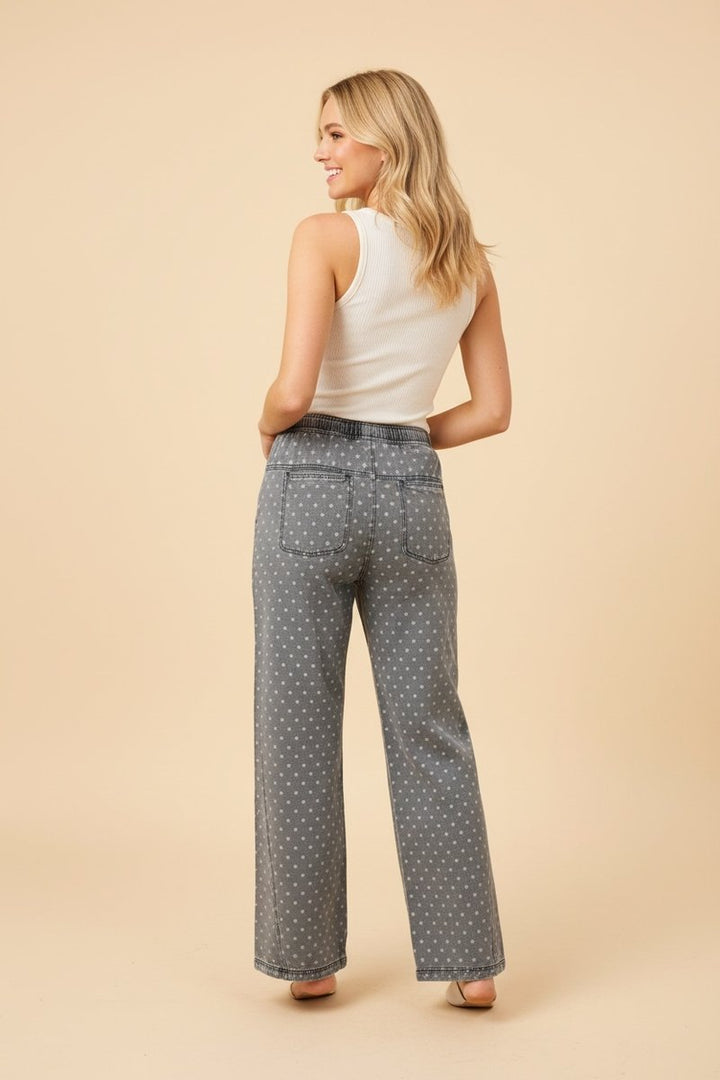 Wide Leg Polka Dot Pants - Dark Denim by HeimishUSA
