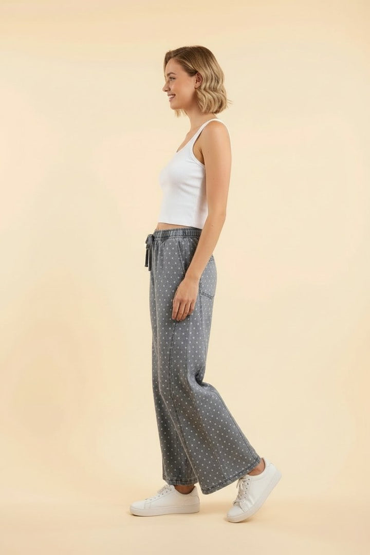 Wide Leg Polka Dot Pants - Dark Denim by HeimishUSA