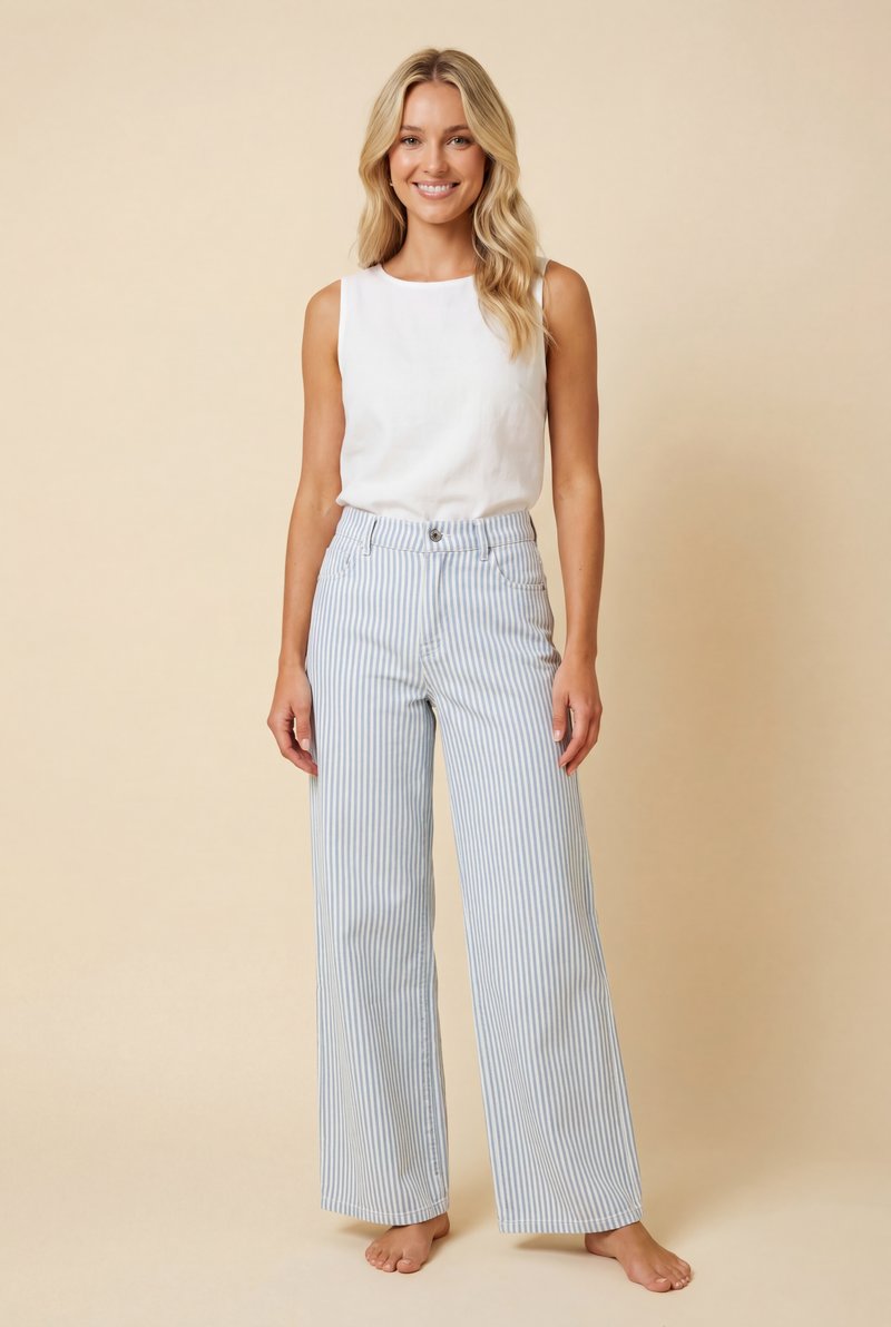 Vertical Railroad Stripe Jeans - Light Denim by HeimishUSA
