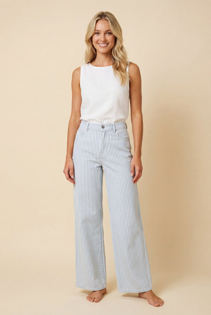 Vertical Railroad Stripe Jeans - Light Denim by HeimishUSA