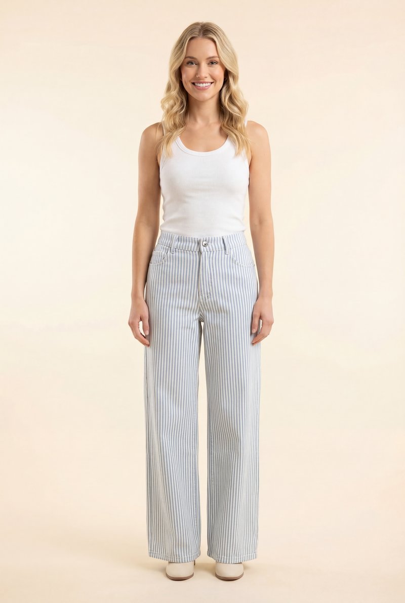Vertical Railroad Stripe Jeans - Light Denim by HeimishUSA