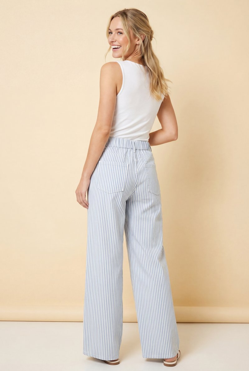 Vertical Railroad Stripe Jeans - Light Denim by HeimishUSA
