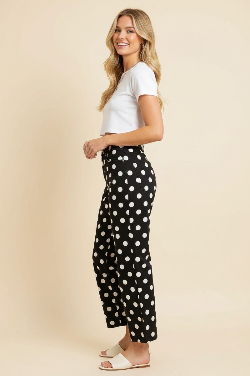 Straight Leg Polka Dot Pants - Black &amp; White by HeimishUSA