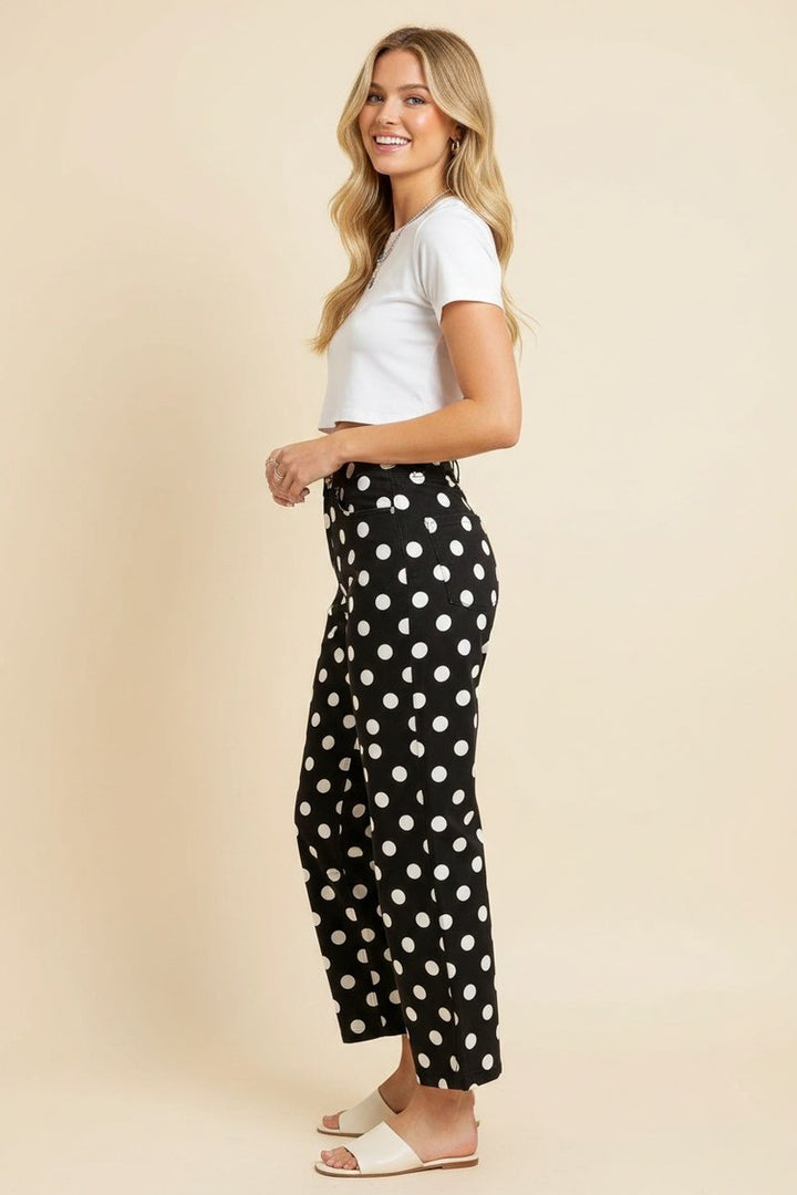 Straight Leg Polka Dot Pants - Black &amp; White by HeimishUSA