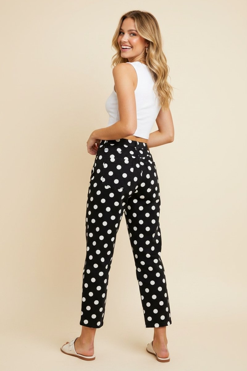 Straight Leg Polka Dot Pants - Black &amp; White by HeimishUSA