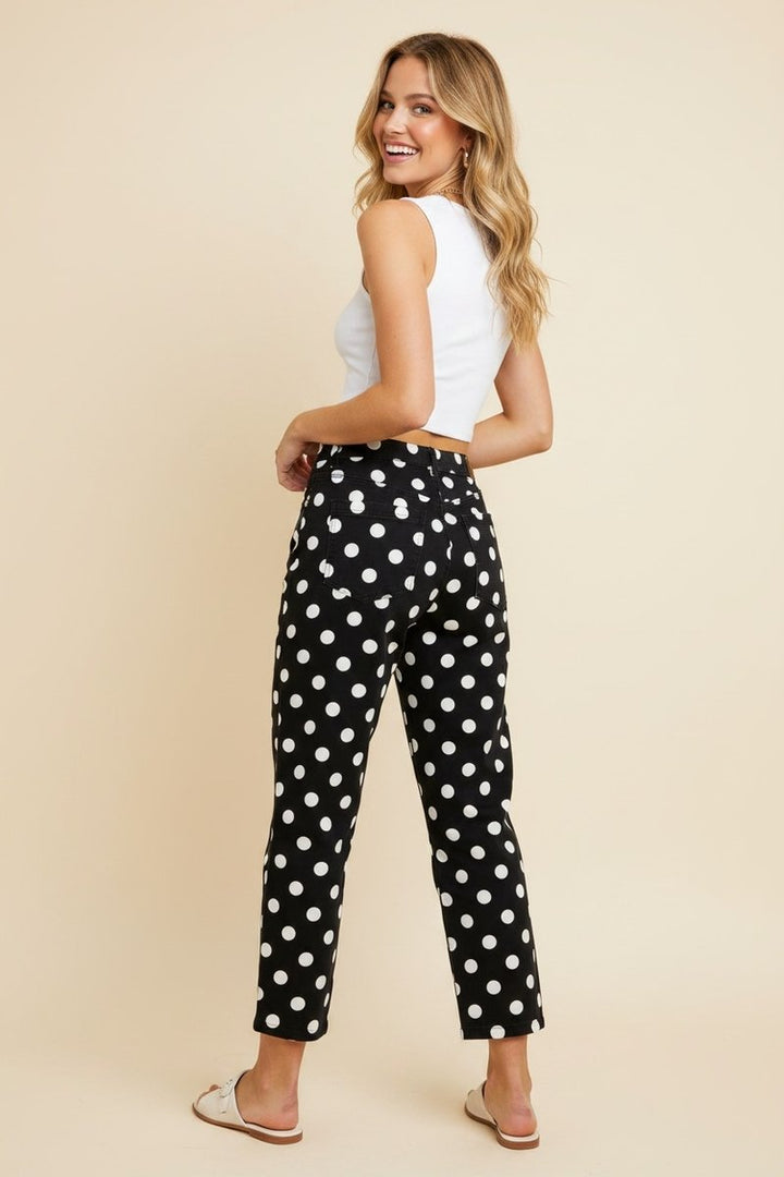 Straight Leg Polka Dot Pants - Black &amp; White by HeimishUSA