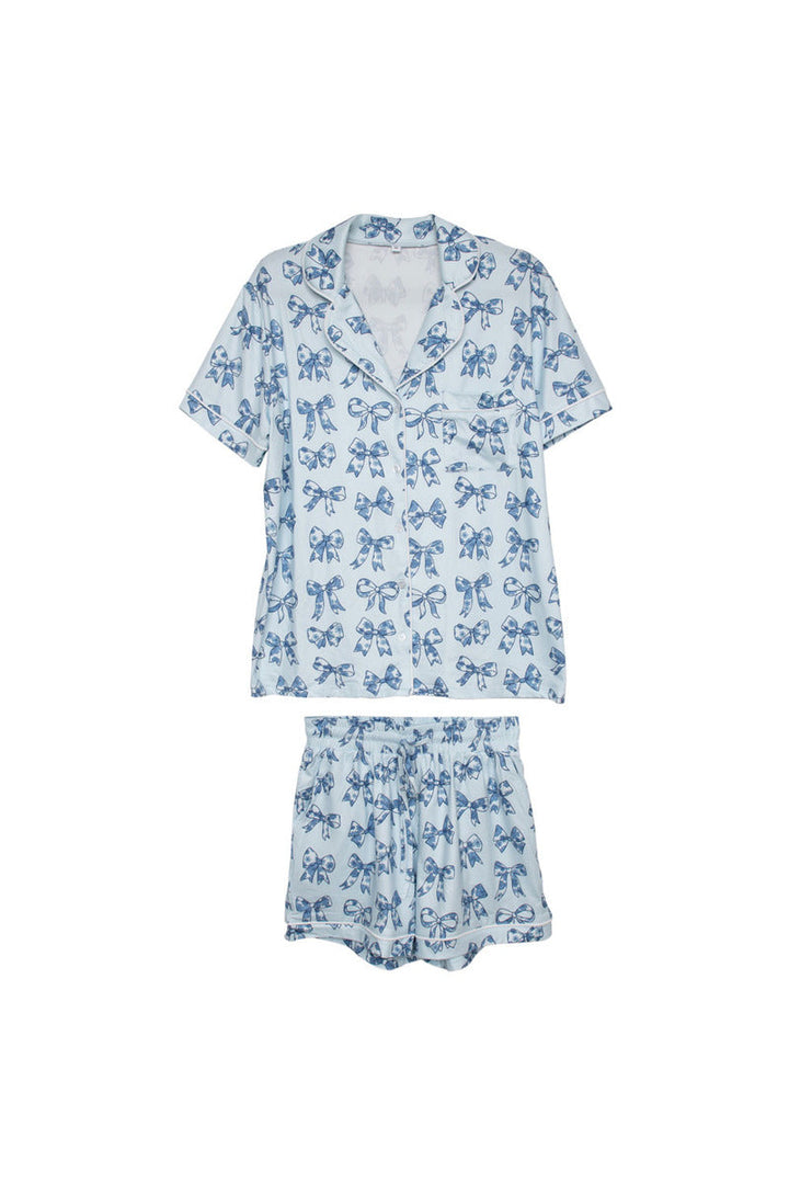 Light Blue Toile Coquette Bows Lounge PJ Set By Katydid