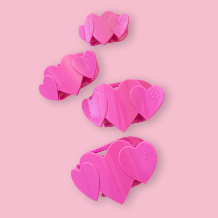 Medium Flat Teleties Clip - Pink Heart to Heart