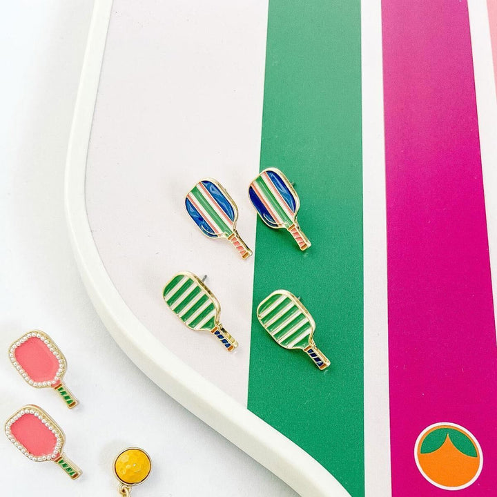 Ellie Pickleball Paddle Stud Earrings - Blue