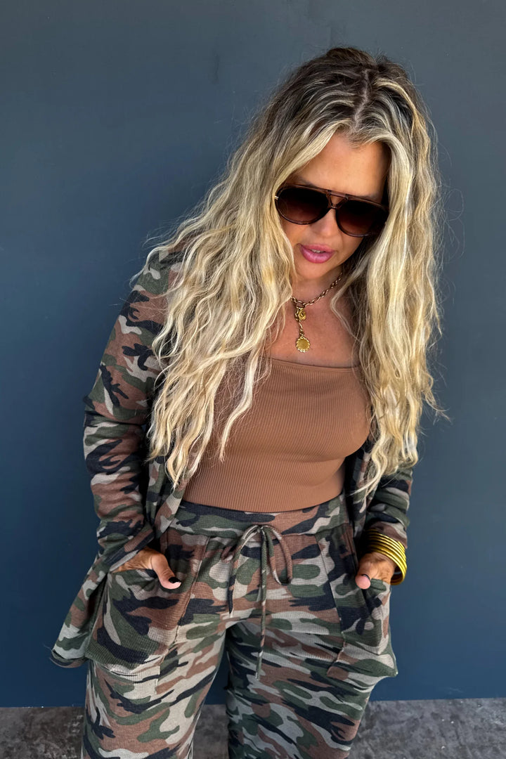 PREORDER: Camo Waffle Reese Cardigan By Blakeley (Ships Late February)