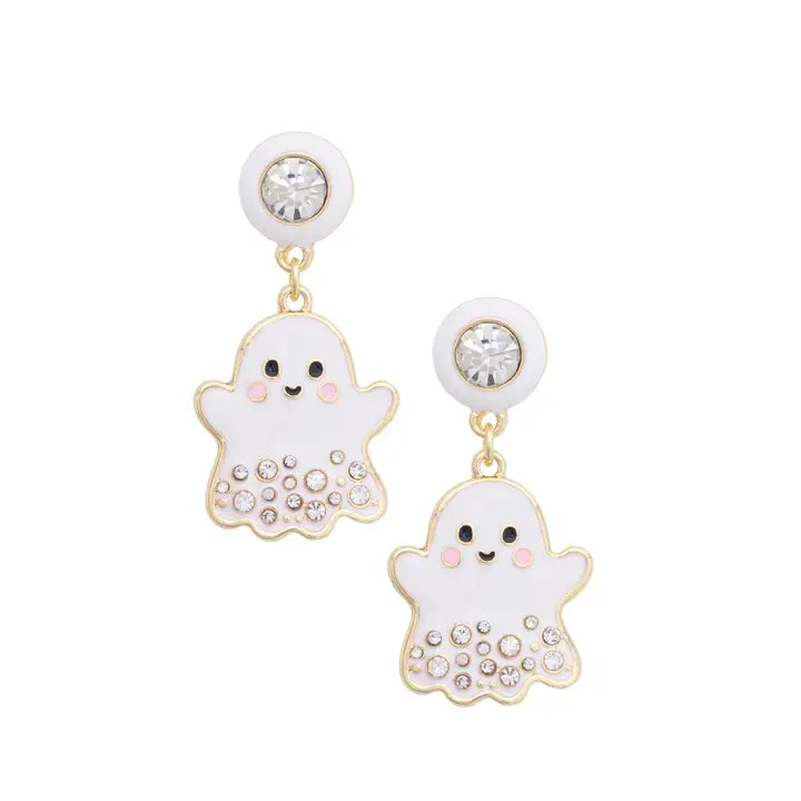 JUNE PREORDER: Rhinestone Ghost Drop Earrings in White by Canvas (Ships in September)