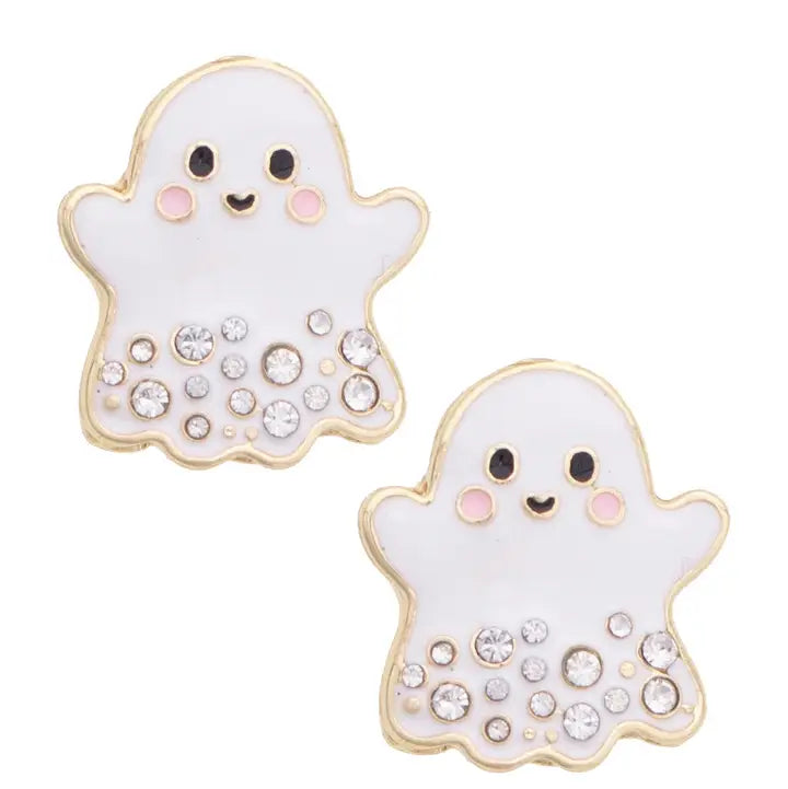 JUNE PREORDER: Rhinestone Ghost Stud Earrings in White by Canvas (Ships in September)