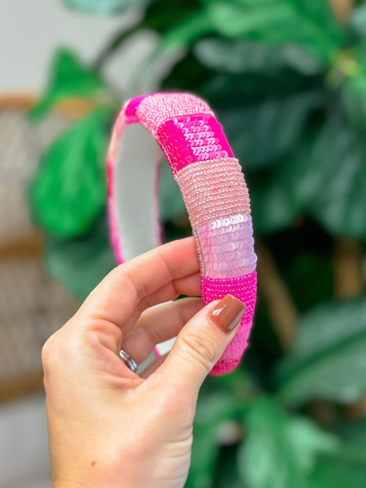 Pink Sequin Striped Headband