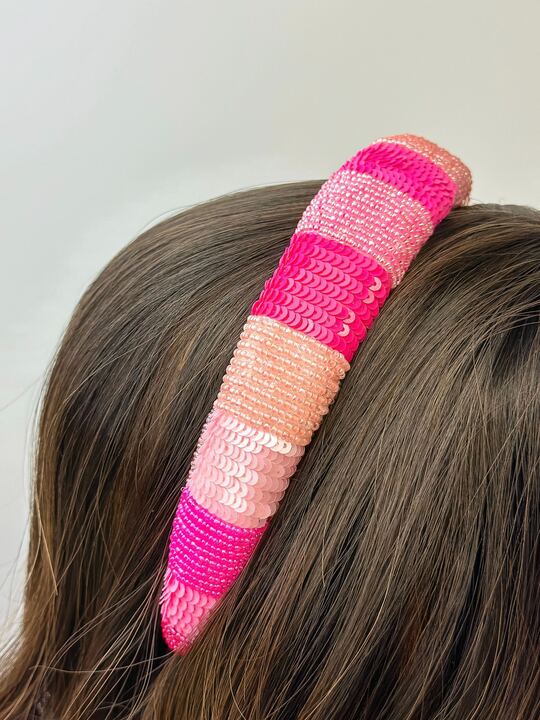 Pink Sequin Striped Headband