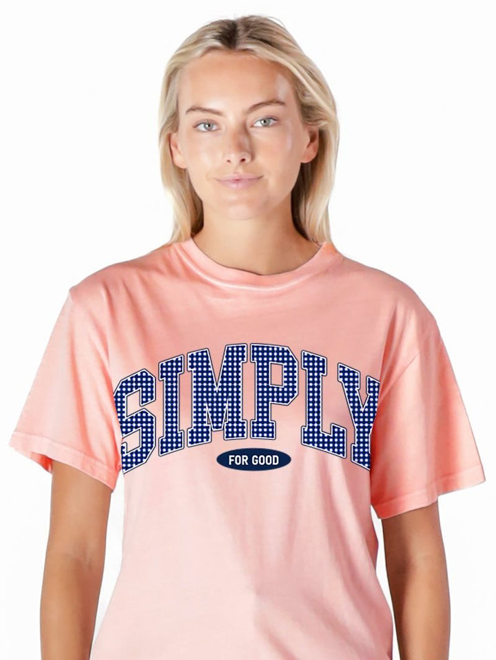JUNE MARKET: Plaid Logo Simply for Good Tee - Light Peach by Simply Southern (Ships Late May)