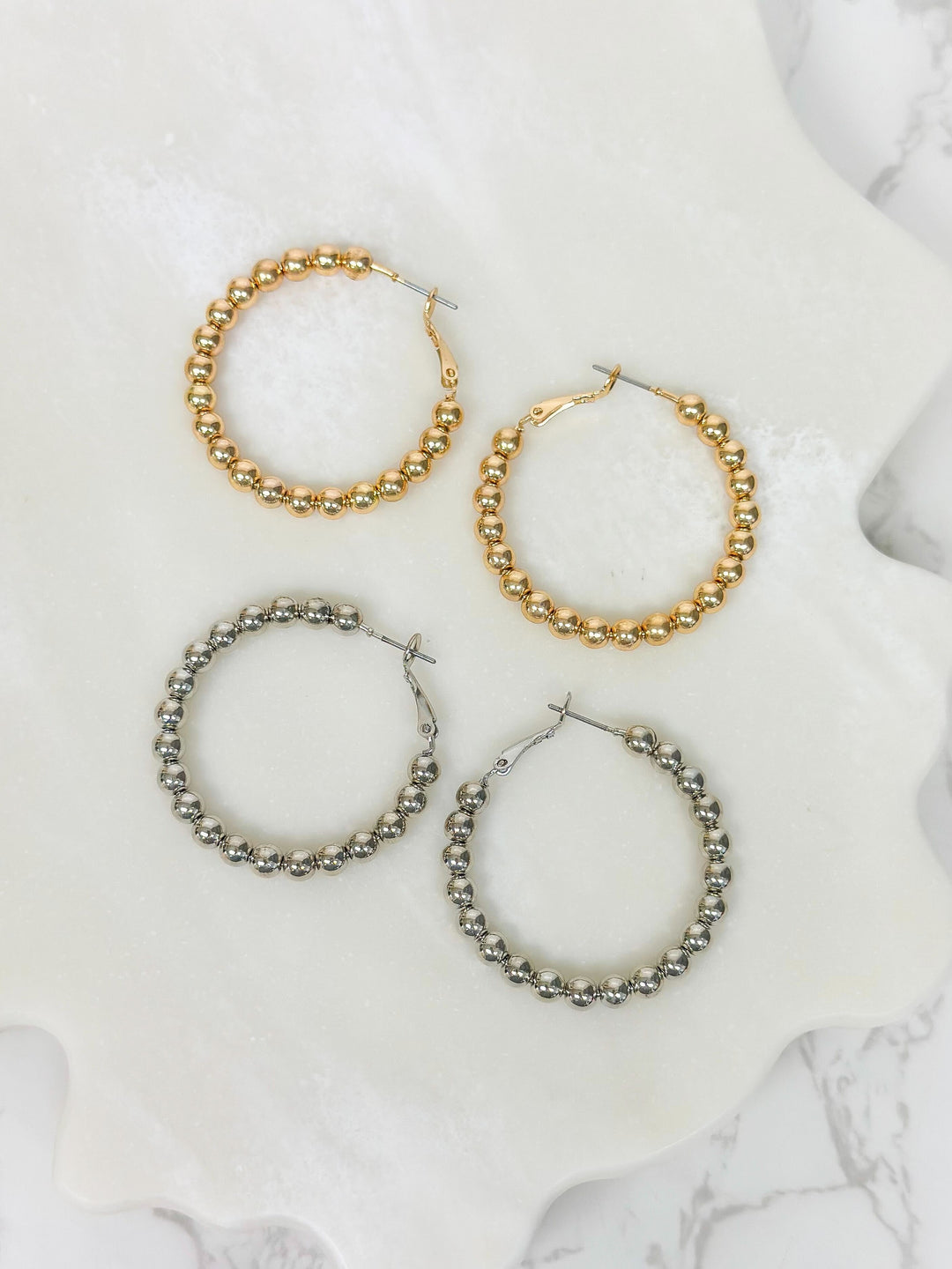 Shiny Ball Hoop Earrings - Gold