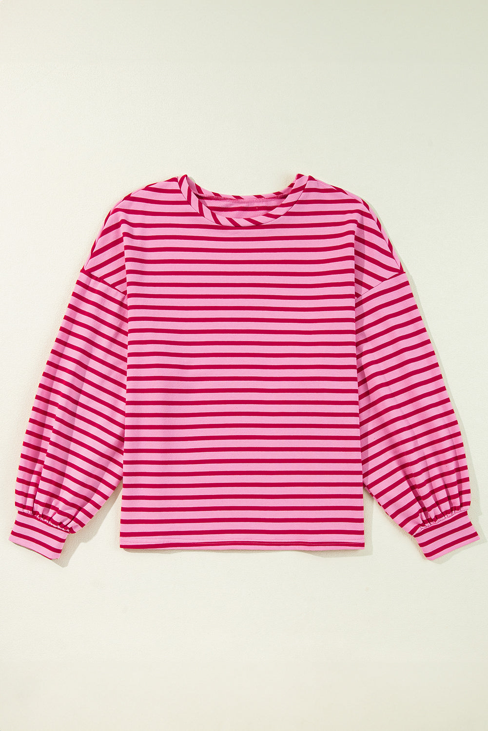 Katie Striped Crew Neck French Terry Top - Pink