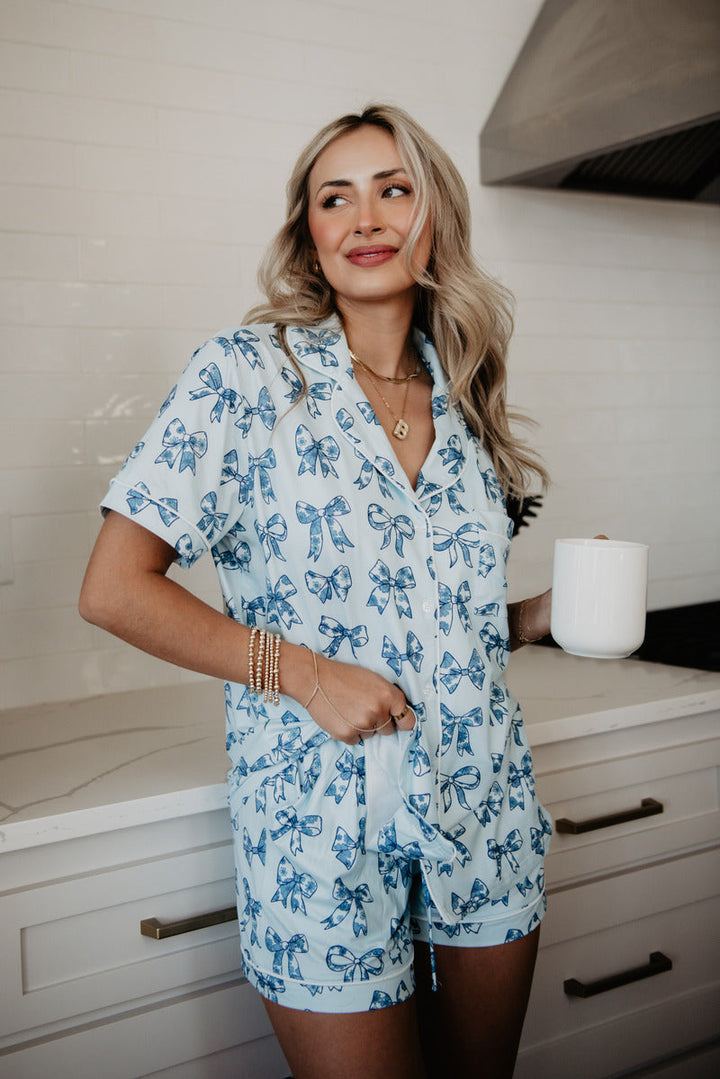 Light Blue Toile Coquette Bows Lounge PJ Set By Katydid