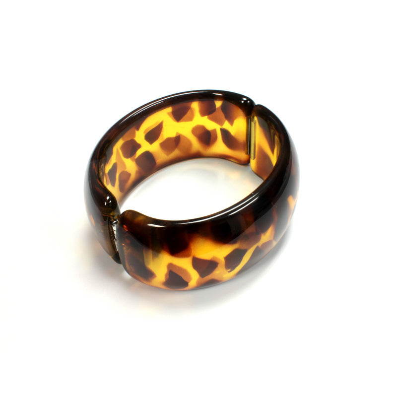 Tortoise Spotted with Gold Lining – Vintage Lucite Clamper Bracelet by Leetie Lovendale (Preorder: Ships in 2-3 Weeks)