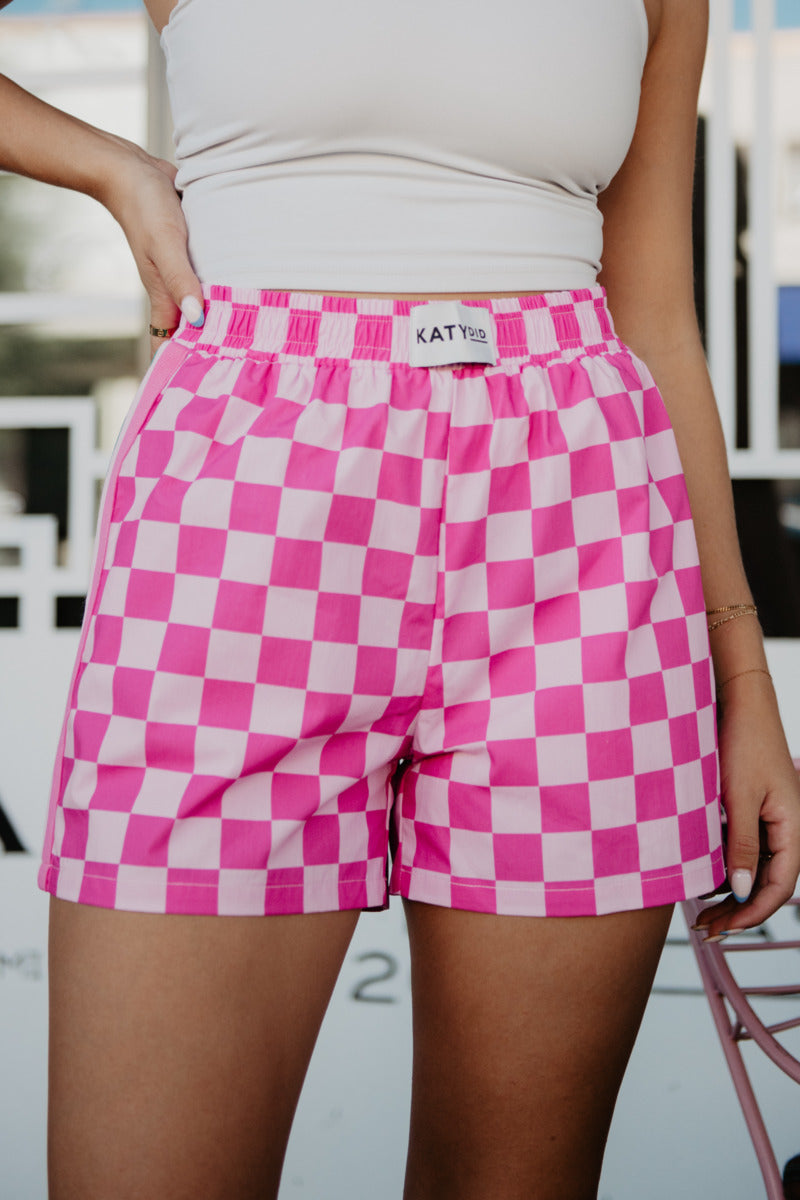 Hot Pink Checkered Boxers  By Katydid