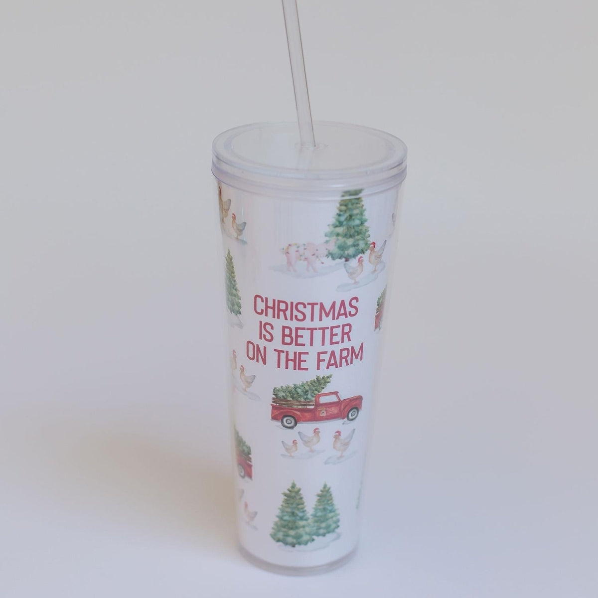 'Christmas Is Better On The Farm' Straw Tumbler