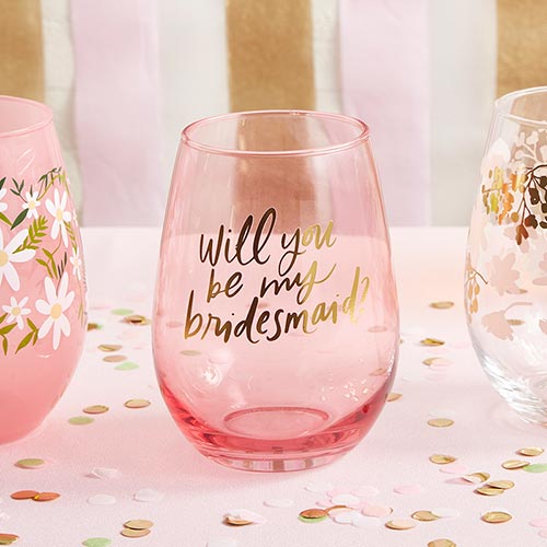 'Will You Be My Bridesmaid?' Stemless Wine Glass