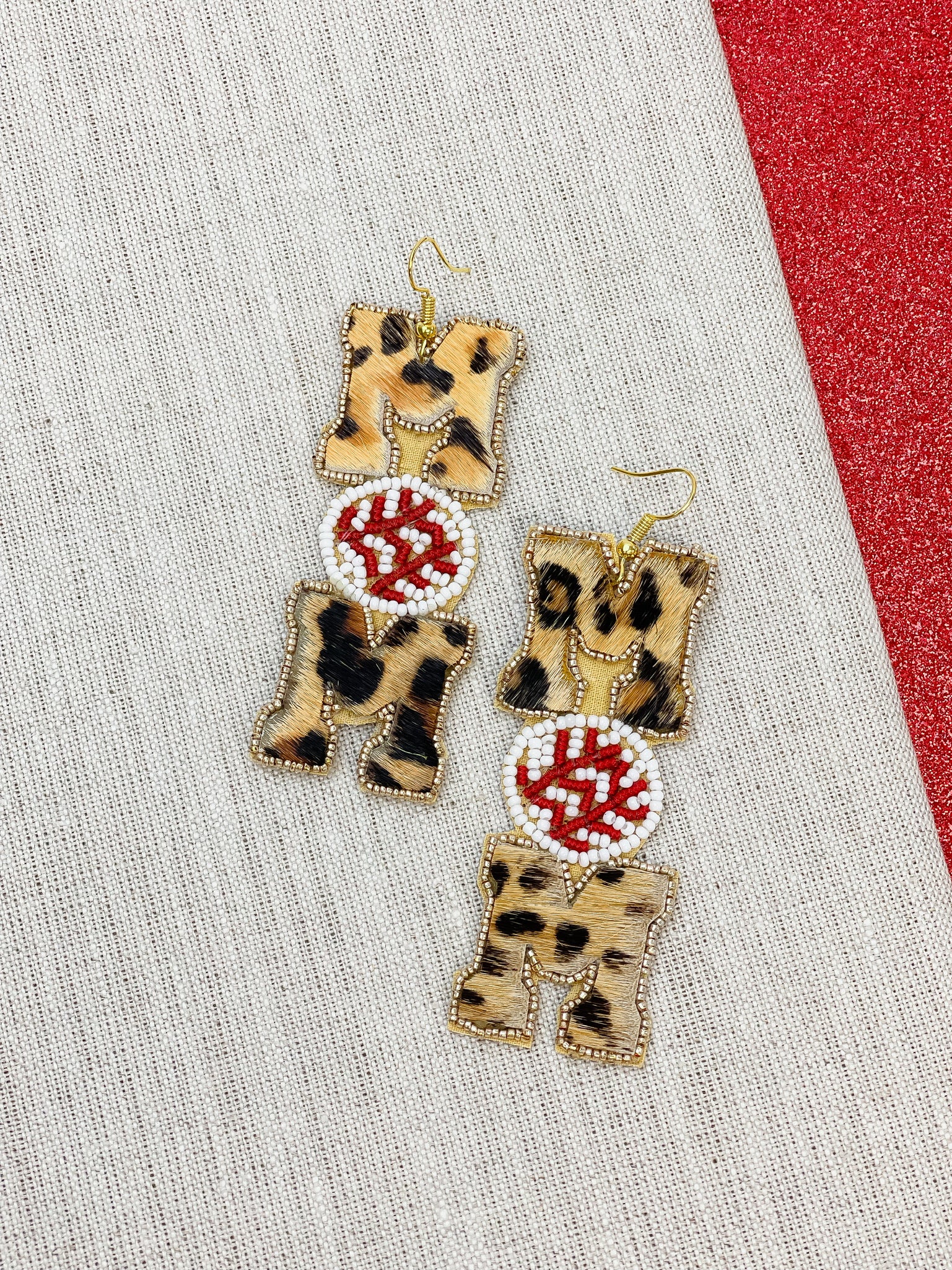 Leopard 'Mom' Baseball Beaded Dangle Earrings