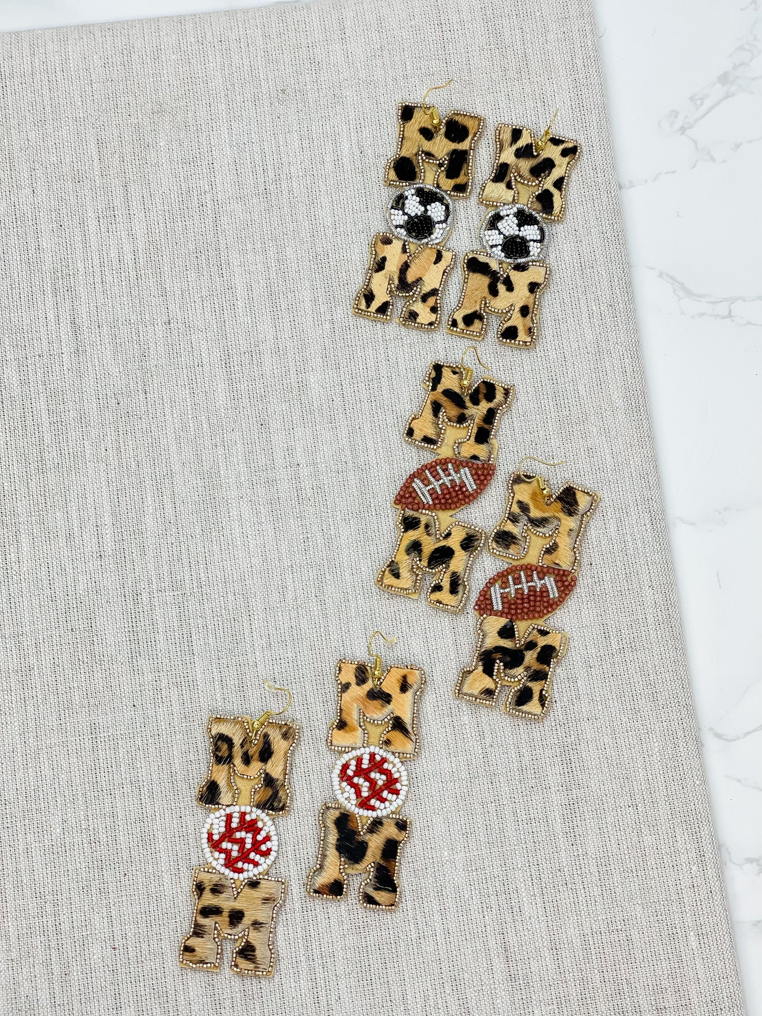 Leopard 'Mom' Baseball Beaded Dangle Earrings