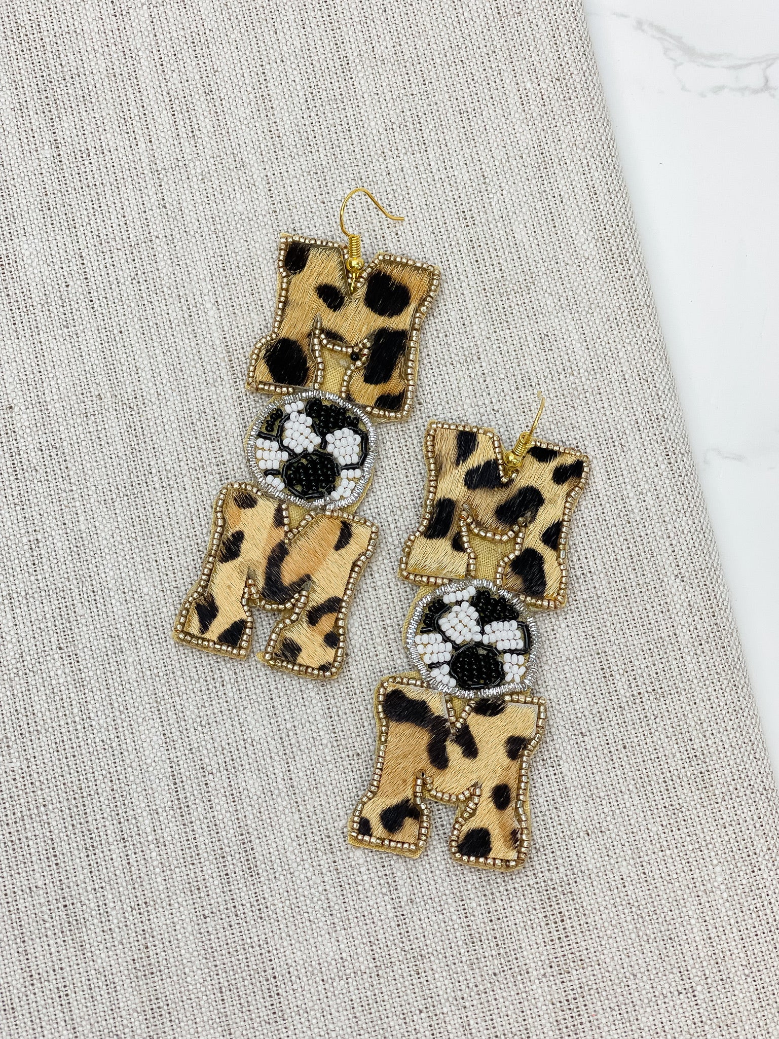 Leopard 'Mom' Soccer Beaded Dangle Earrings