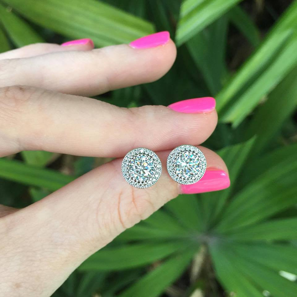 Cubic Zirconia Halo Studs