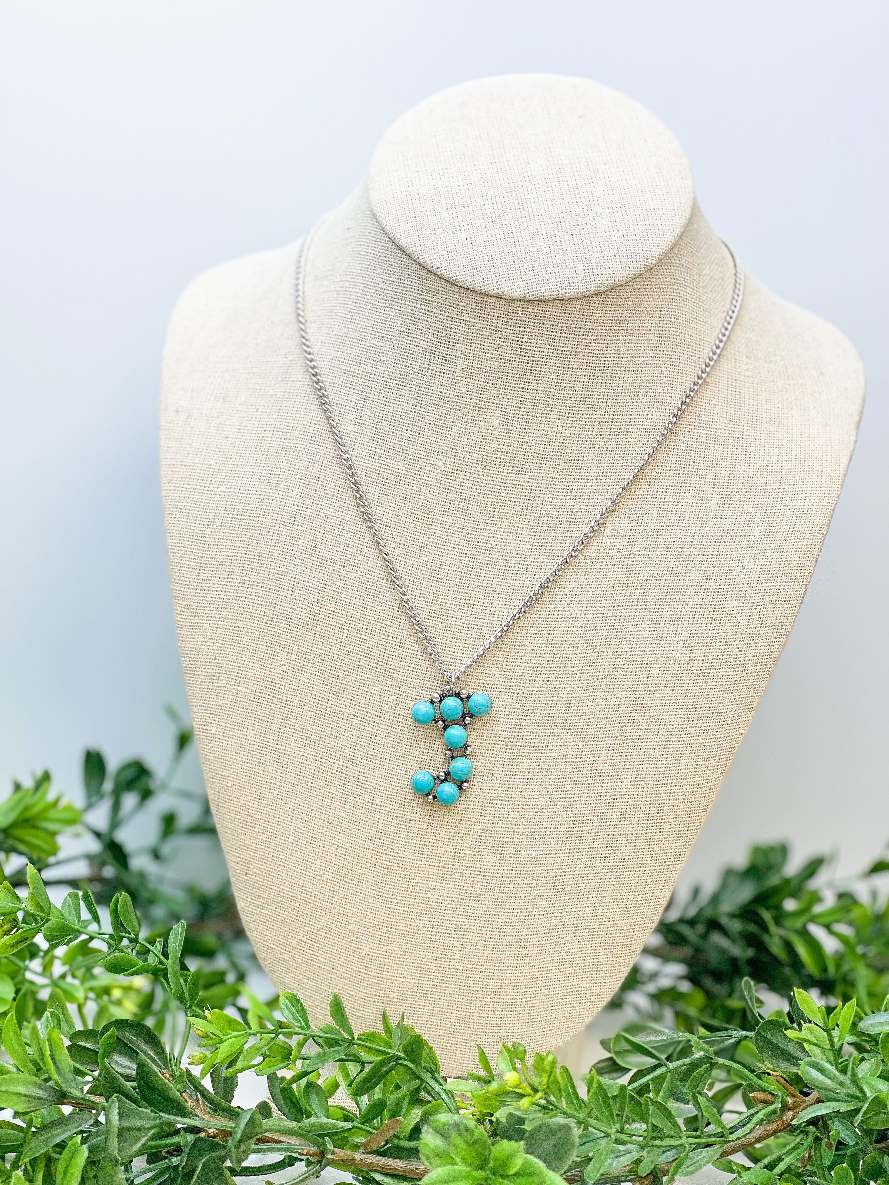 Turquoise Semi-Precious Initial Pendant Necklaces