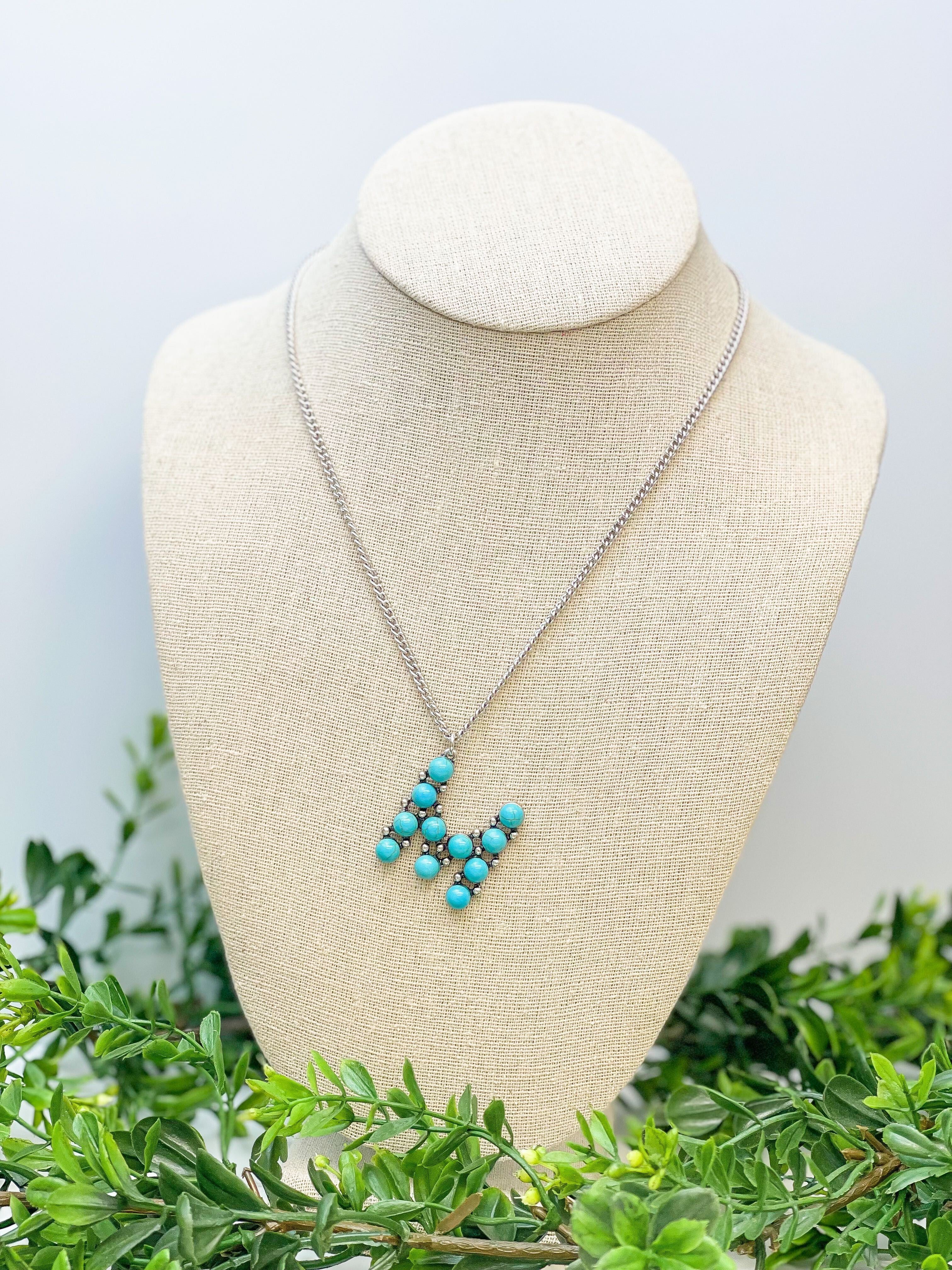 Turquoise Semi-Precious Initial Pendant Necklaces