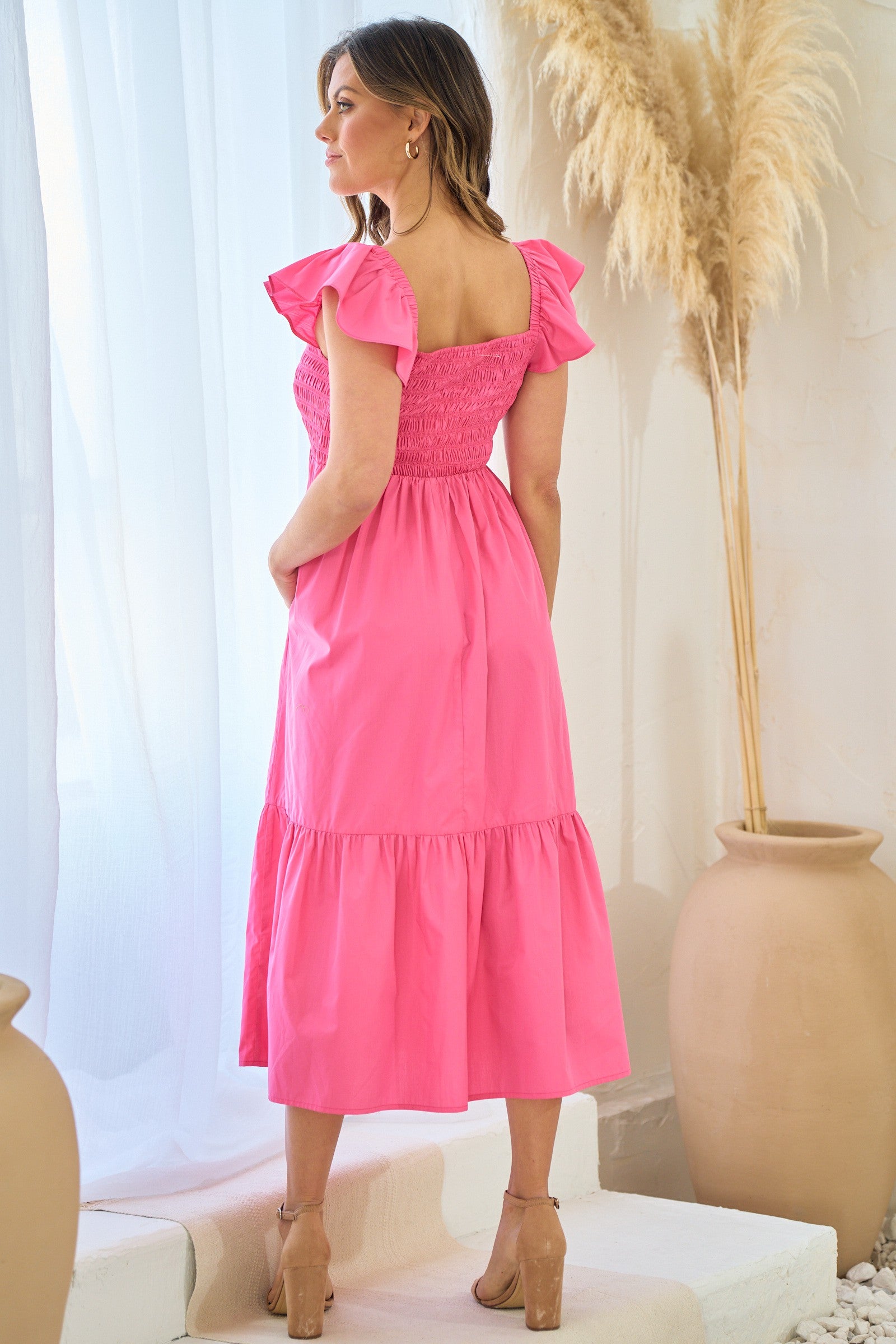 Bailey Poplin Smocked Tier Dress - Pink