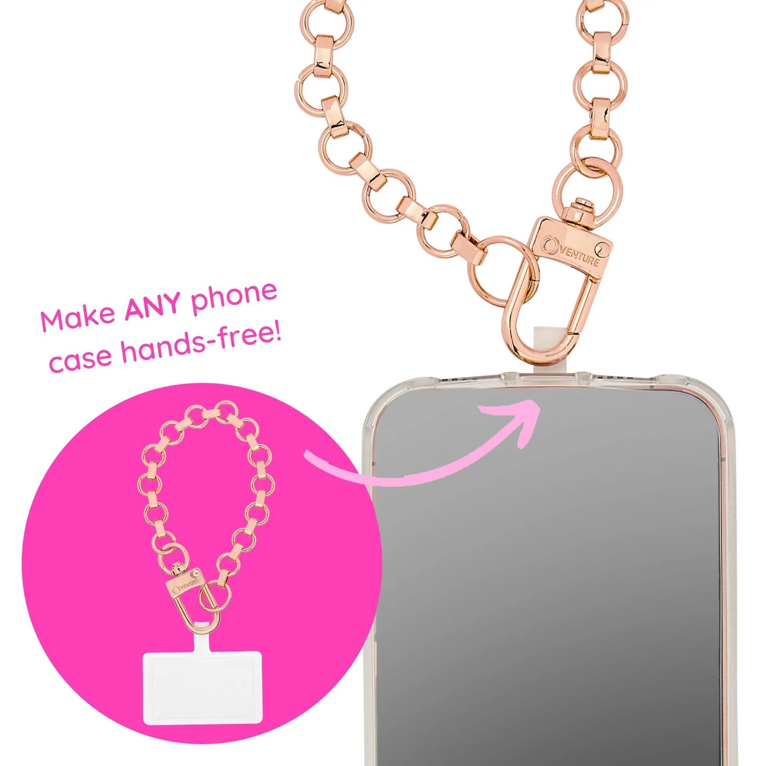 Hook Me Up Hands-Free Phone Wristlet Chain - Rose Gold