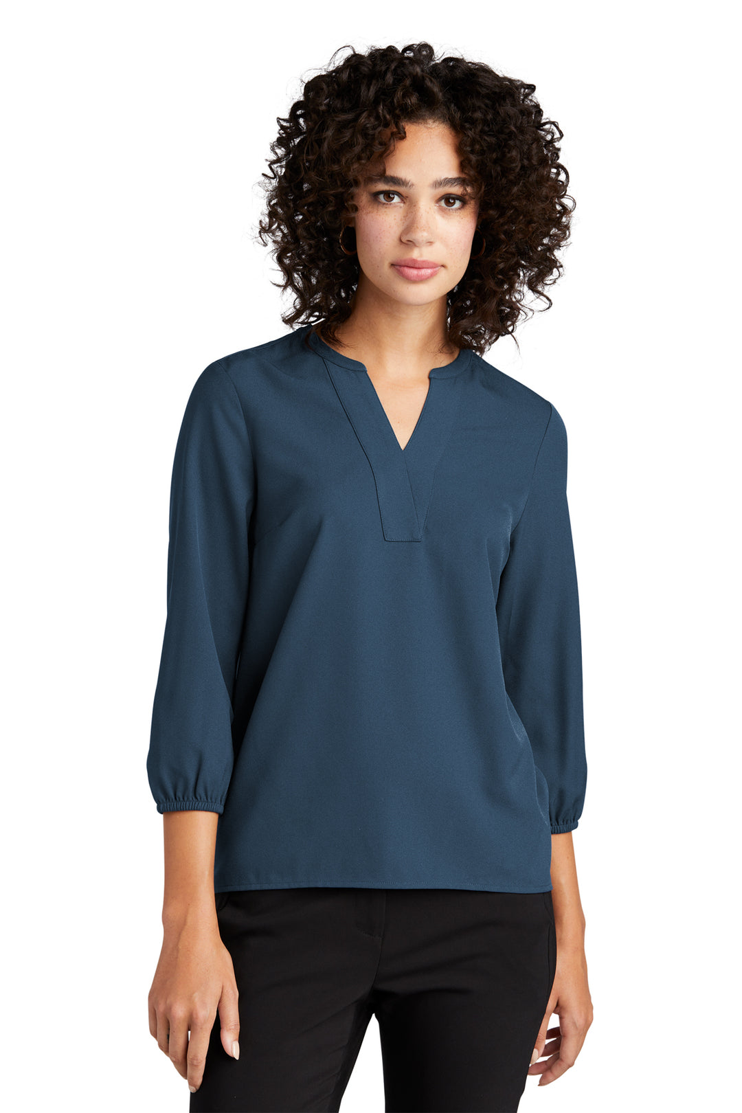 Marissa 3/4 Sleeve Split Neck Blouse - Insignia Blue