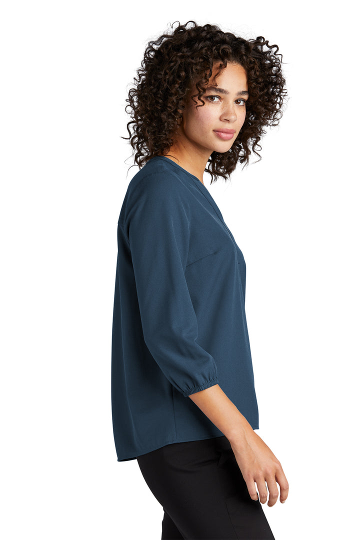 Marissa 3/4 Sleeve Split Neck Blouse - Insignia Blue