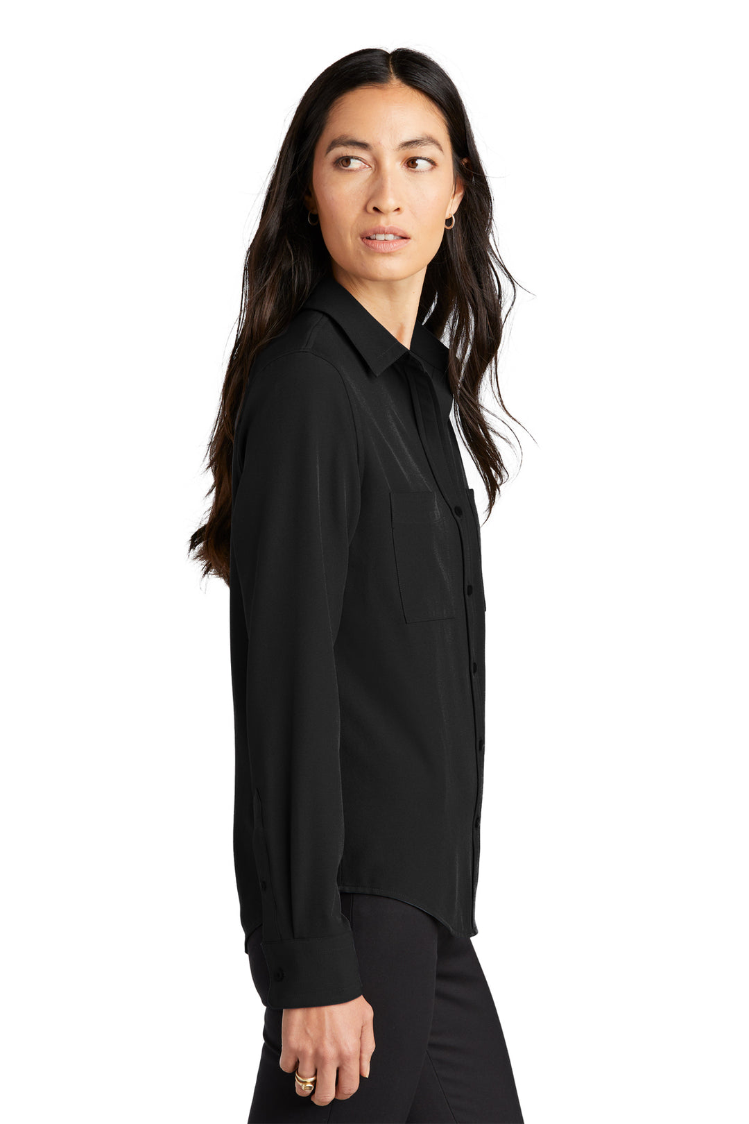 Monique Button Up Long Sleeve Blouse - Deep Black