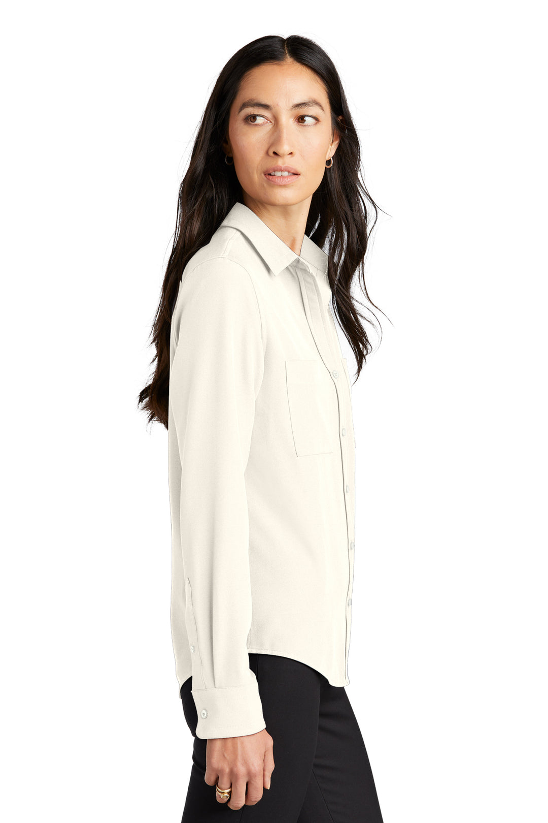 Monique Button Up Long Sleeve Blouse - Ivory Chiffon