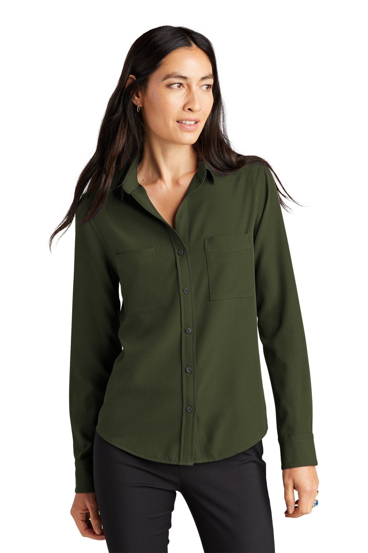 Monique Button Up Long Sleeve Blouse - Townsend Green (Ships in 1-2 Weeks)