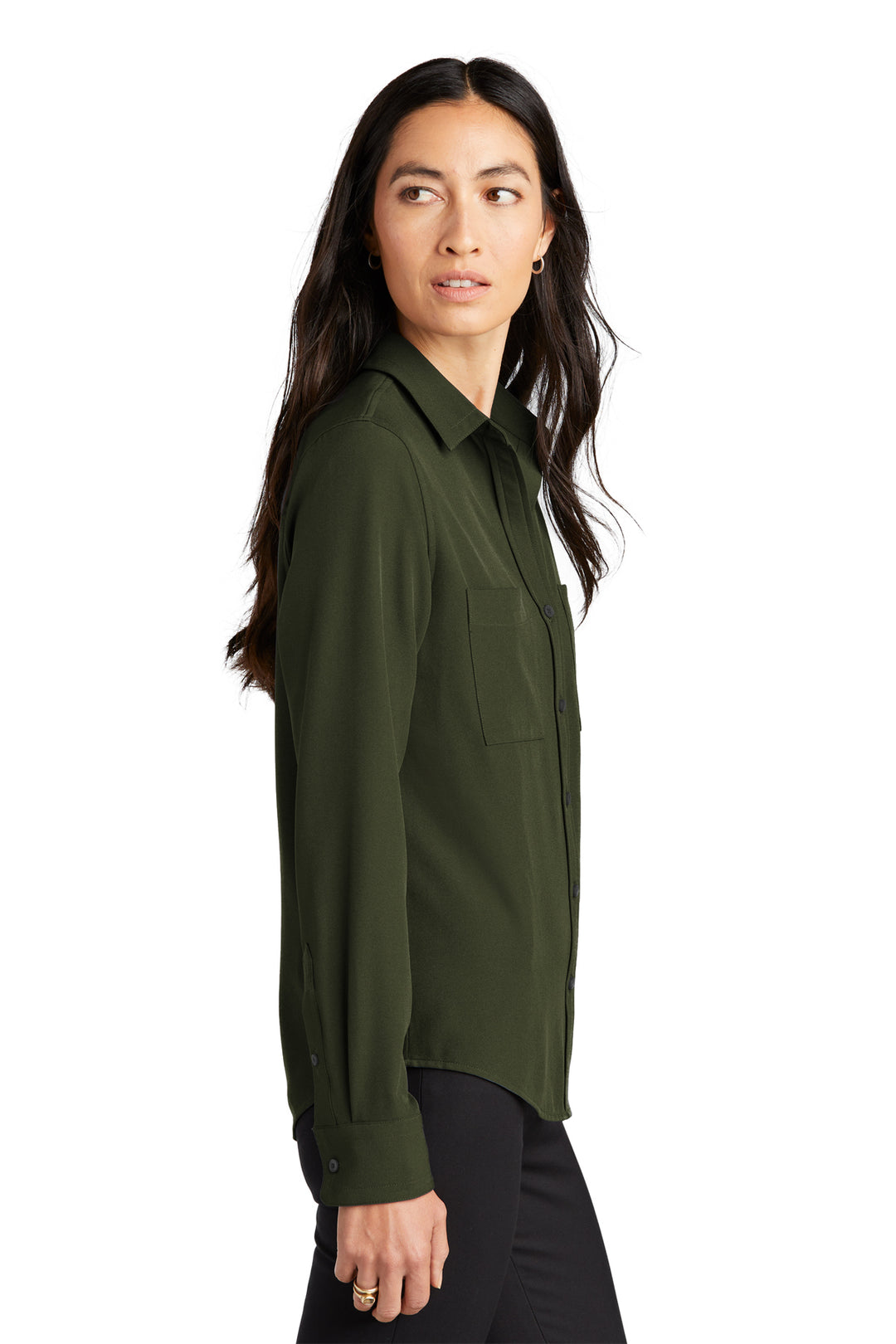 Monique Button Up Long Sleeve Blouse - Townsend Green