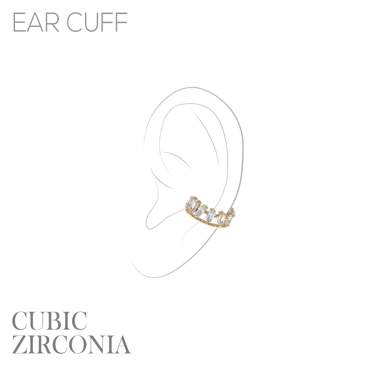 Cubic Zirconia Baguette Ear Cuff - Gold