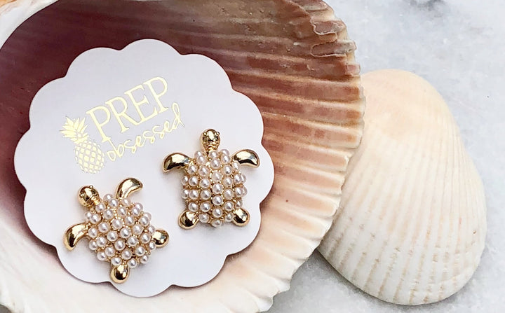 Turtle Pop Pearl Stud Earrings