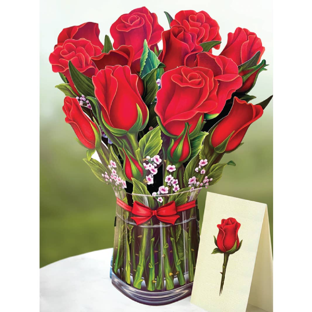 Red Roses Pop Open Bouquet Greeting Card