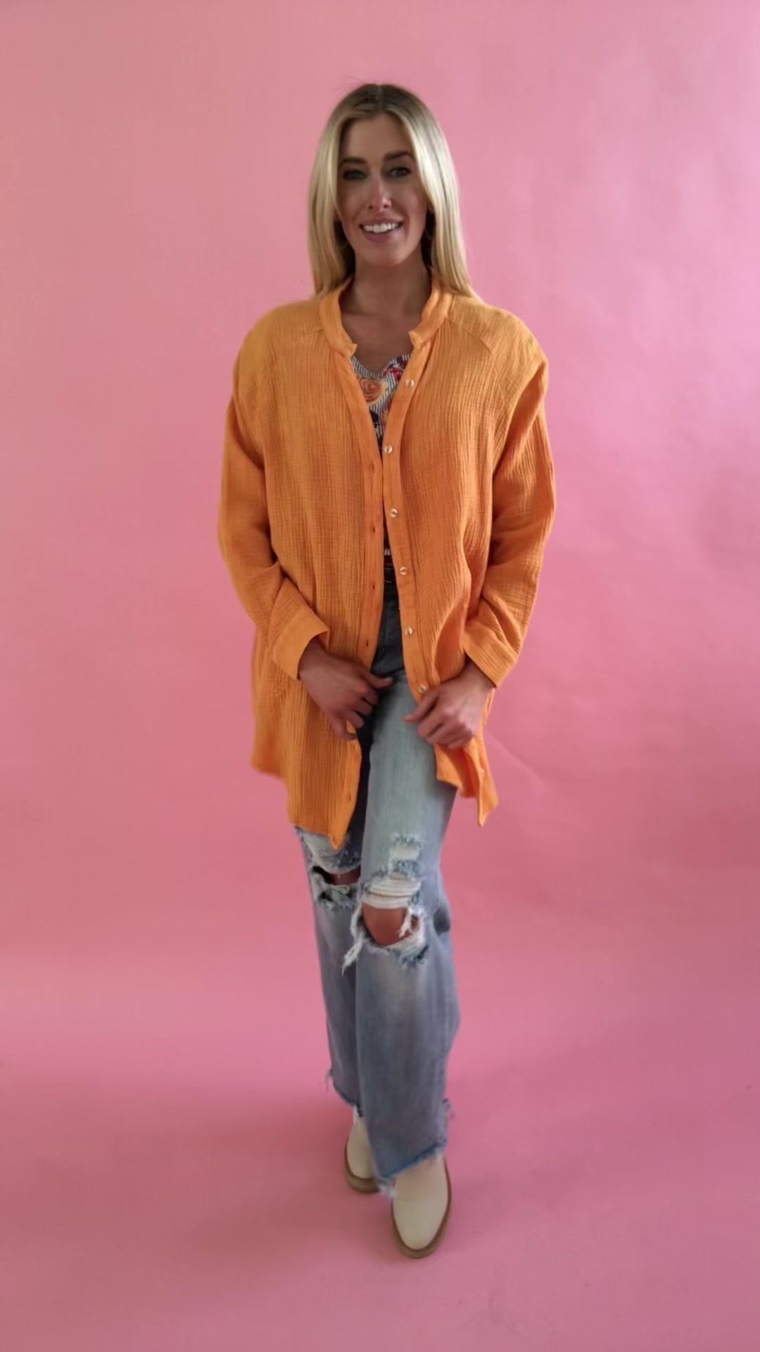 Corey Button Up Top in Tangerine